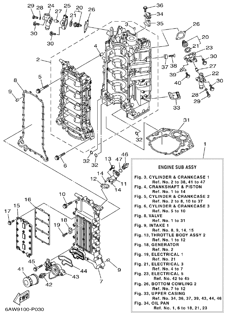 Yamaha F350AET, FL350AET CYLINDER & CRANKCASE 1 parts diagram